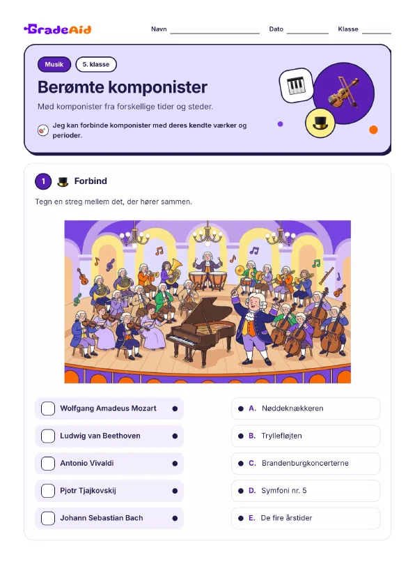 Side 1 af Berømte komponister