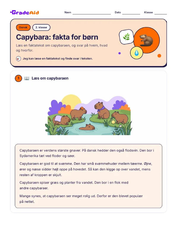 Side 1 af Capybara: fakta for børn
