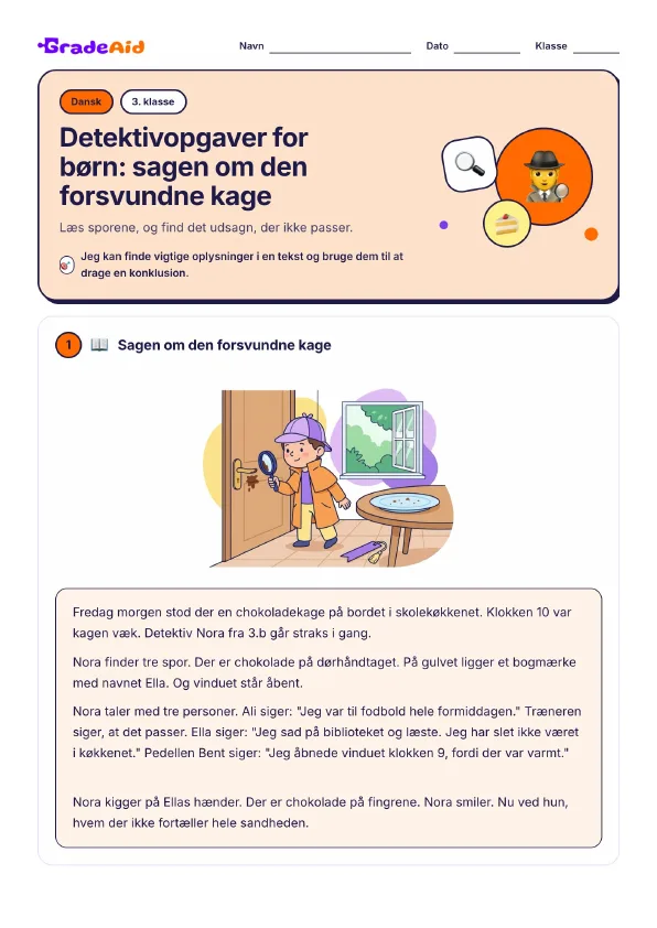 Side 1 af Detektivopgaver for børn: sagen om den forsvundne kage