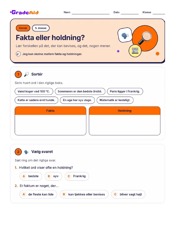 Side 1 af Fakta eller holdning?