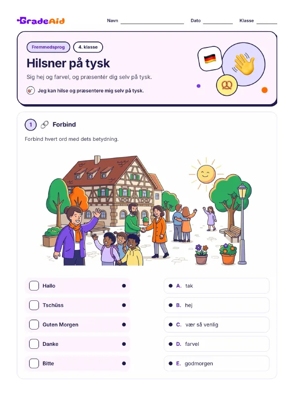 Side 1 af Hilsner på tysk
