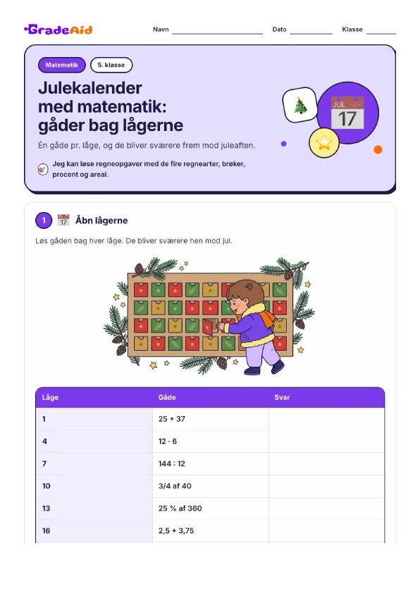 Side 1 af Julekalender med matematik: gåder bag lågerne