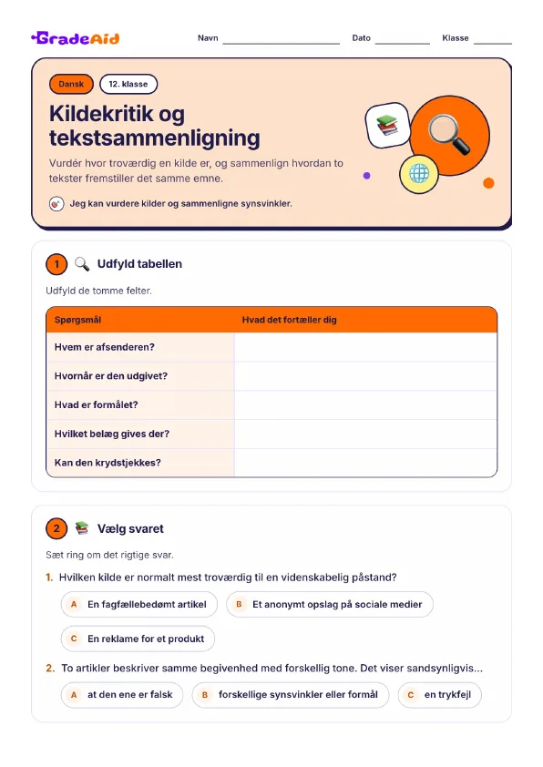 Side 1 af Kildekritik og tekstsammenligning