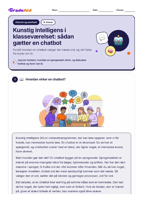 Side 1 af Kunstig intelligens i klasseværelset: sådan gætter en chatbot