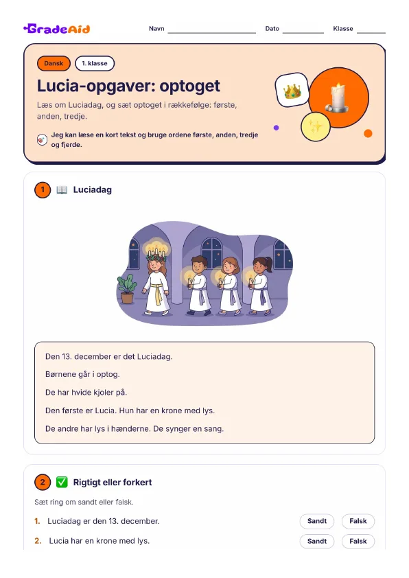 Side 1 af Lucia-opgaver: optoget