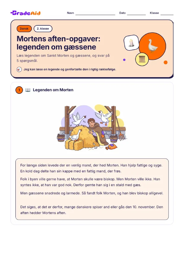 Side 1 af Mortens aften-opgaver: legenden om gæssene