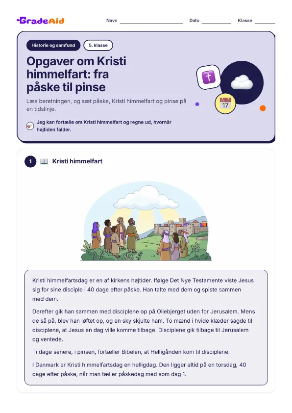Side 1 af Opgaver om Kristi himmelfart: fra påske til pinse