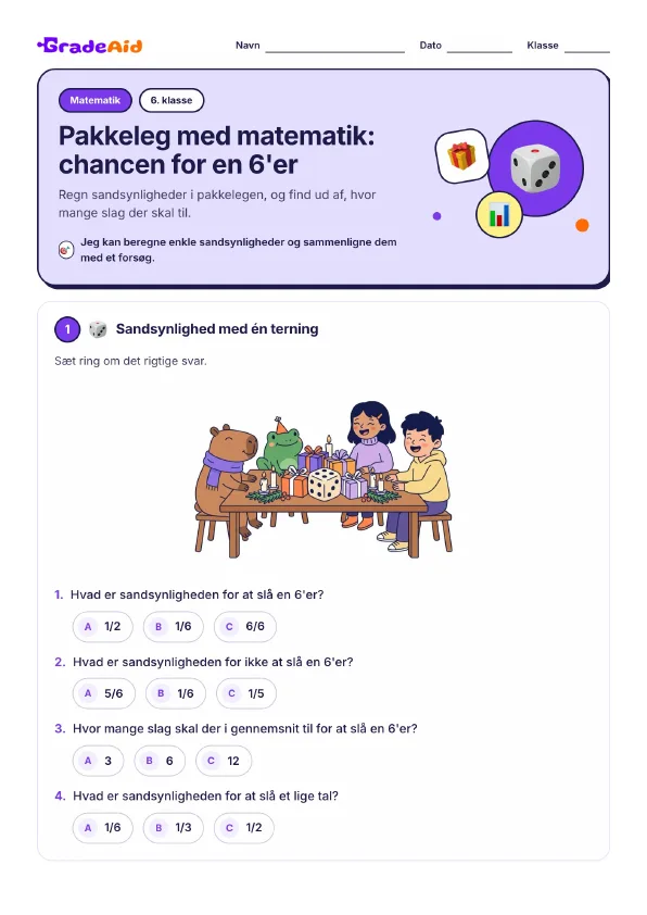 Side 1 af Pakkeleg med matematik: chancen for en 6'er