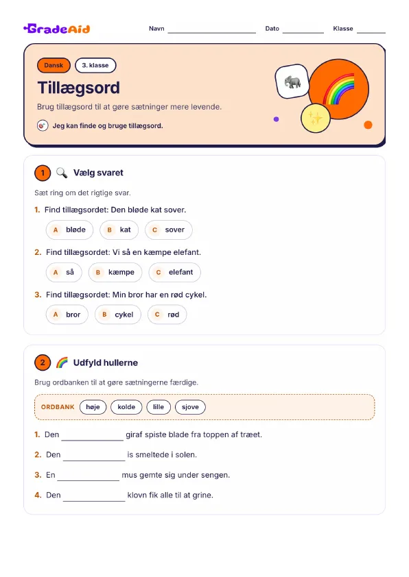 Side 1 af Tillægsord