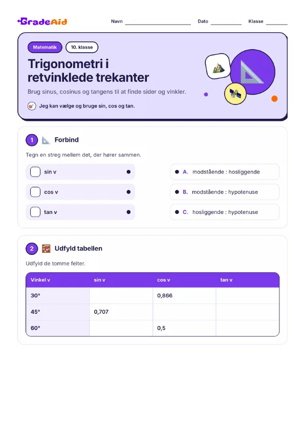 Side 1 af Trigonometri i retvinklede trekanter