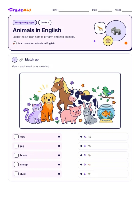 Page 1 of Animals in English