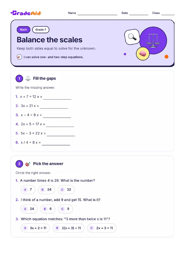 Page 1 of Balance the scales