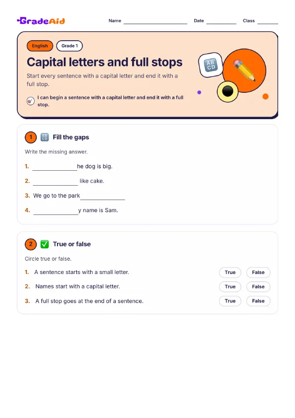 Page 1 of Capital letters and full stops