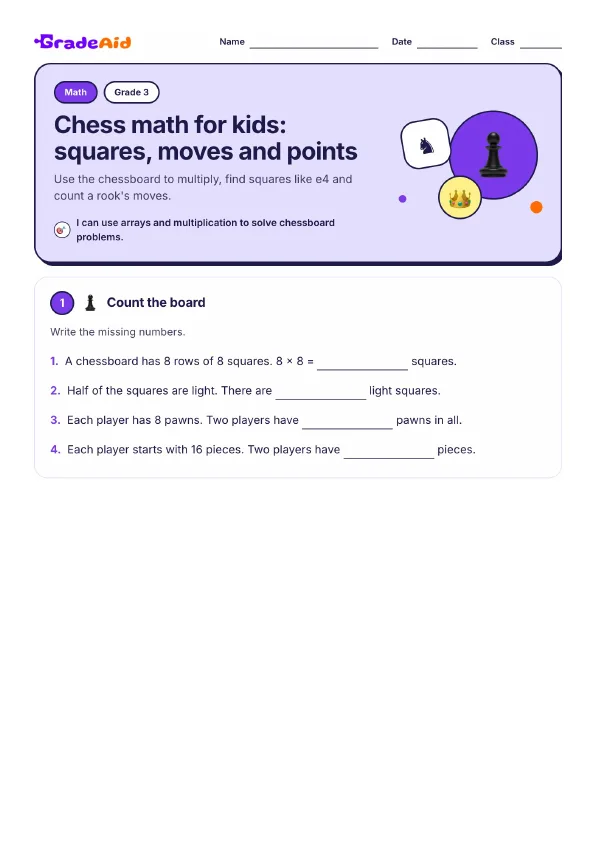 Page 1 of Chess math for kids: squares, moves and points