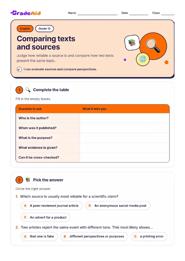 Page 1 of Comparing texts and sources