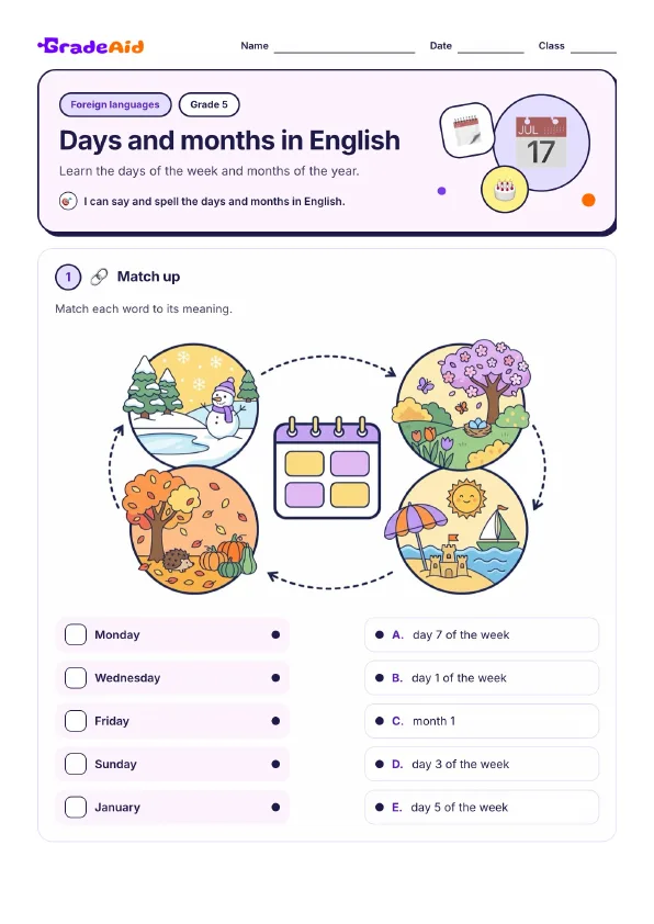 Page 1 of Days and months in English 17