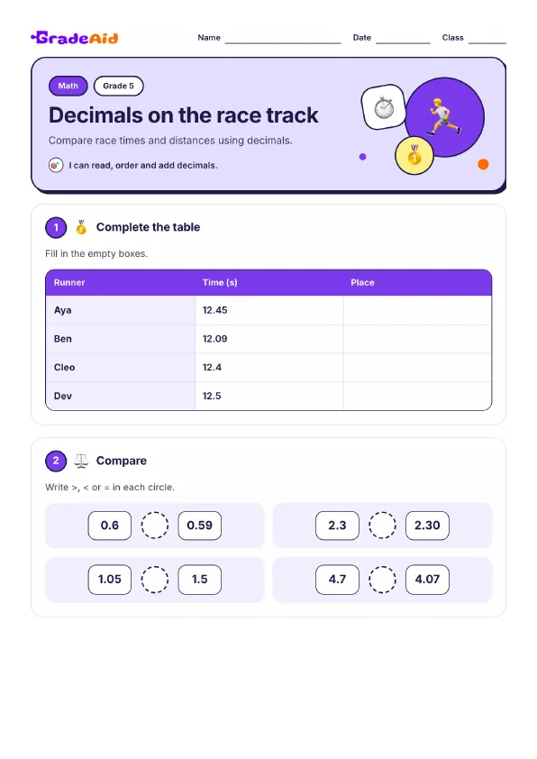 Page 1 of Decimals on the race track