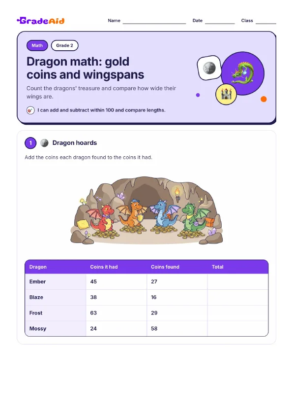 Page 1 of Dragon math: gold coins and wingspans