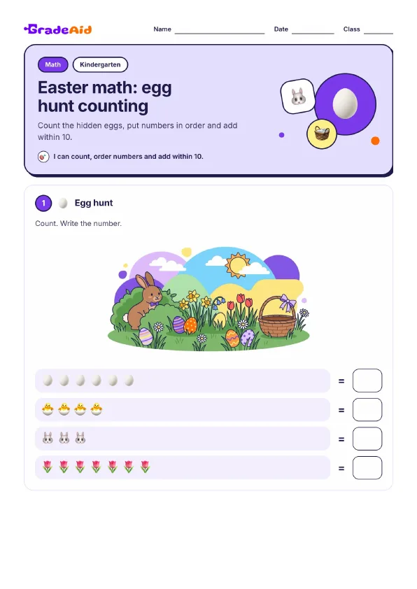 Page 1 of Easter math: egg hunt counting