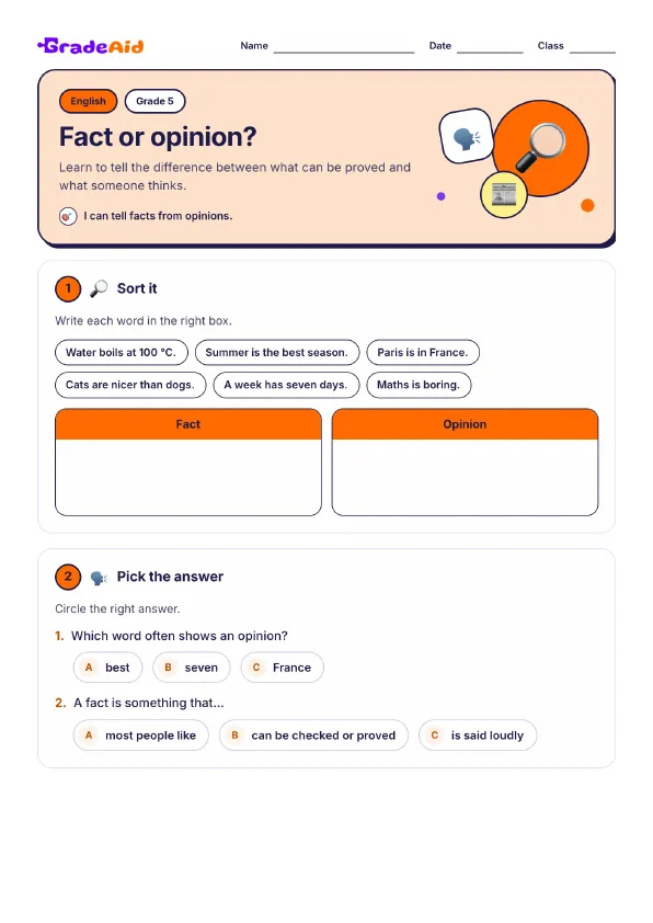 Page 1 of Fact or opinion?