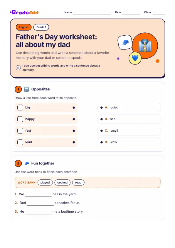 Page 1 of Father's Day worksheet: all about my dad