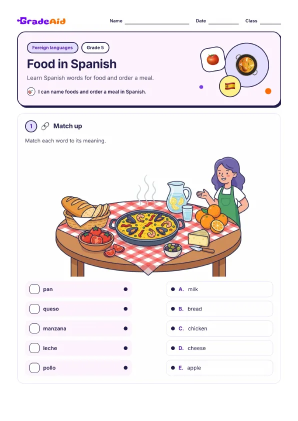 Page 1 of Food in Spanish