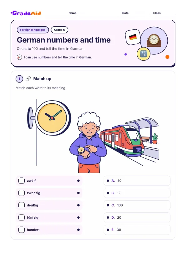 Page 1 of German numbers and time