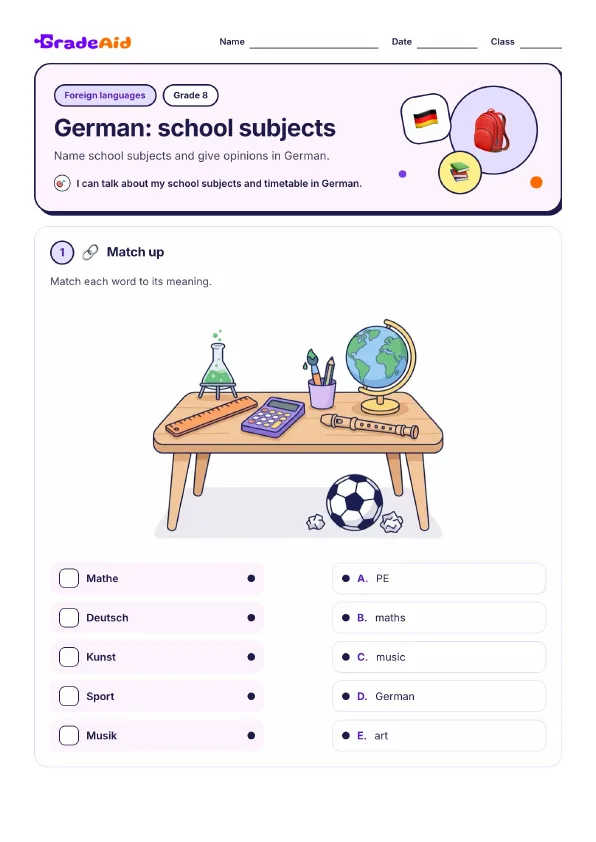 Page 1 of German: school subjects