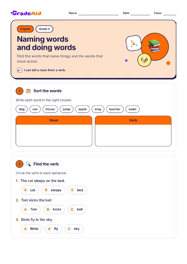 Page 1 of Naming words and doing words