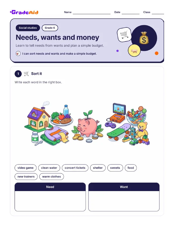 Page 1 of Needs, wants and money $