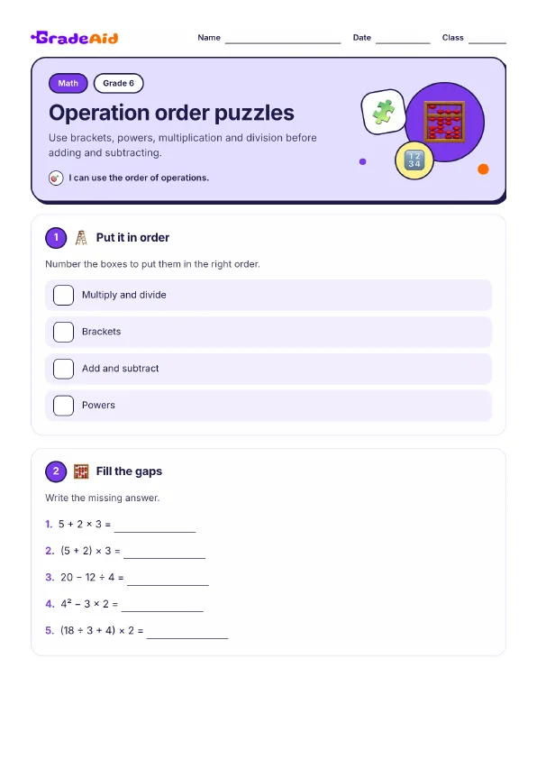 Page 1 of Operation order puzzles