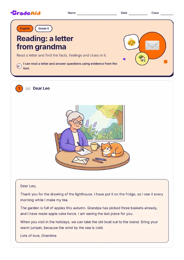 Page 1 of Reading: a letter from grandma