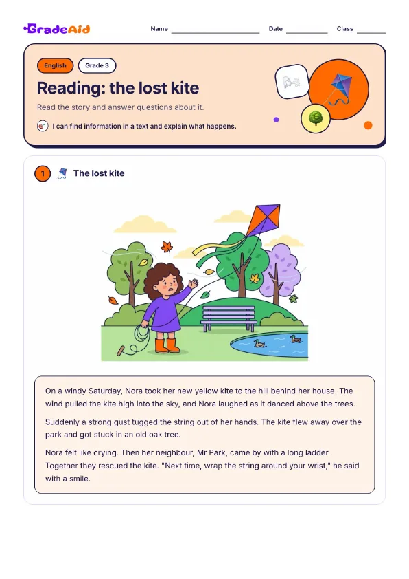 Page 1 of Reading: the lost kite