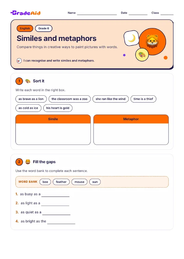 Page 1 of Similes and metaphors