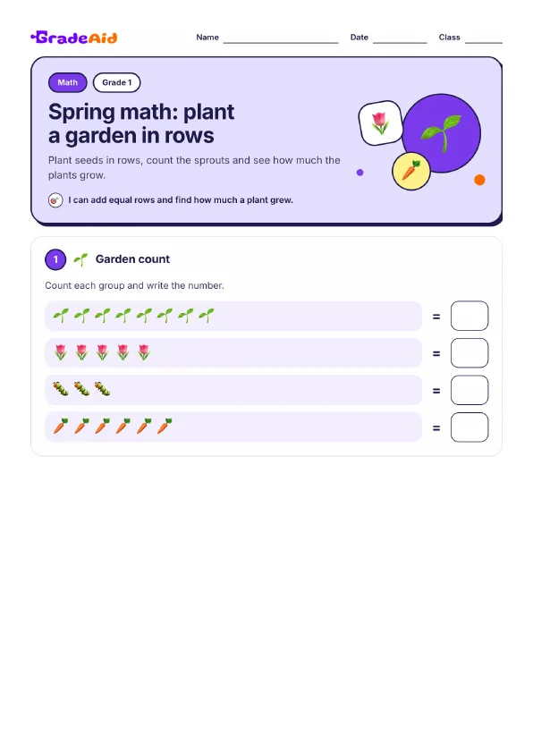 Page 1 of Spring math: plant a garden in rows
