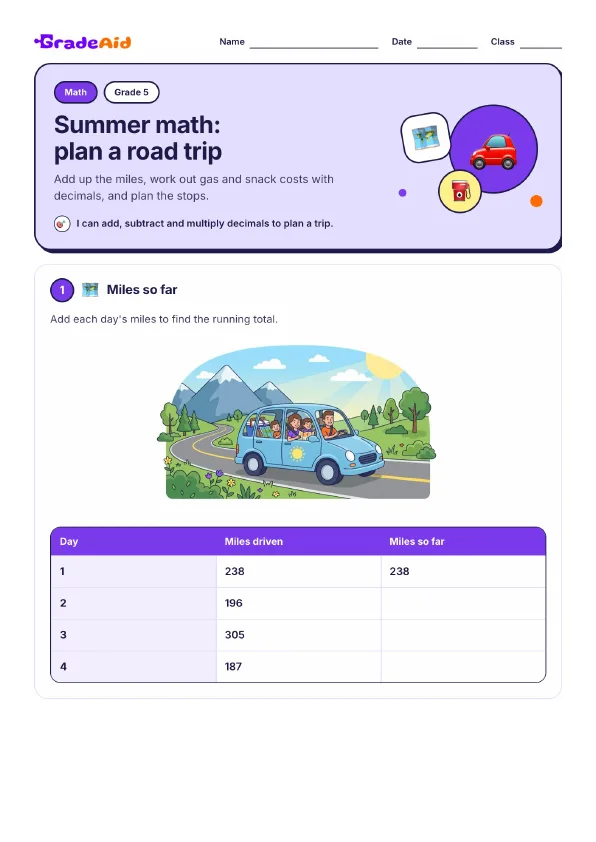 Page 1 of Summer math: plan a road trip