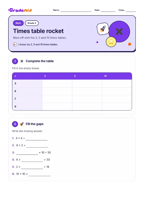 Page 1 of Times table rocket