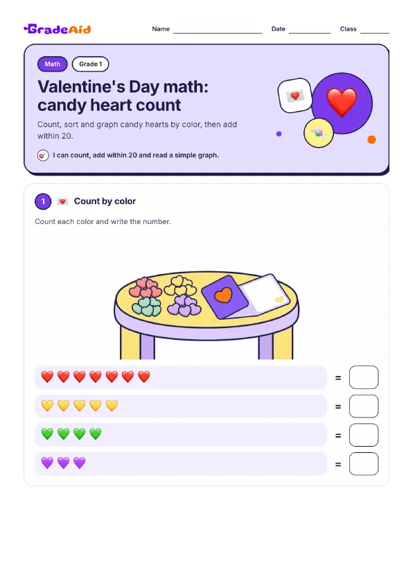 Page 1 of Valentine's Day math: candy heart count
