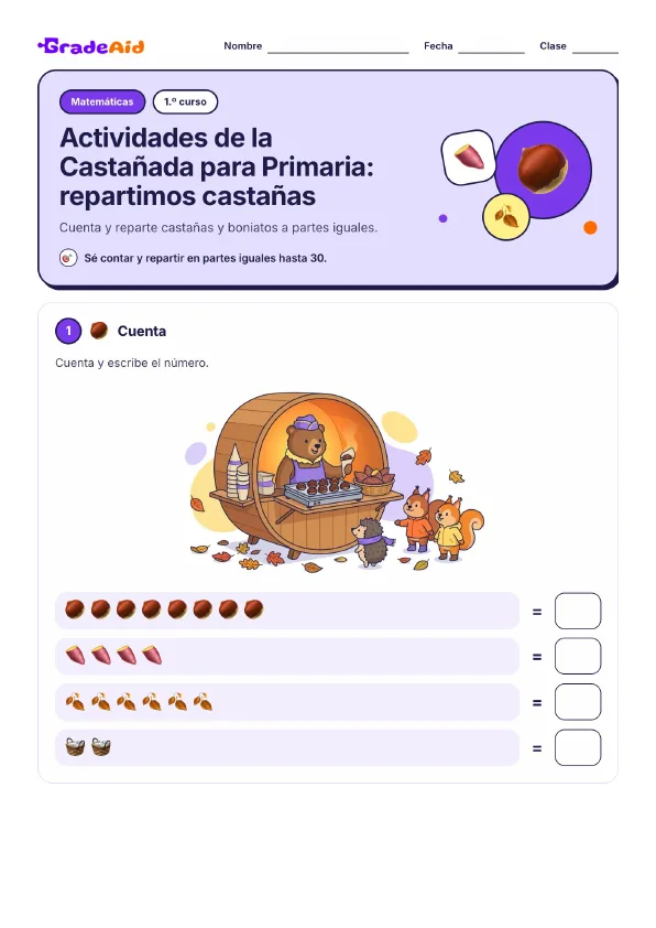 Página 1 de Actividades de la Castañada para Primaria: repartimos castañas