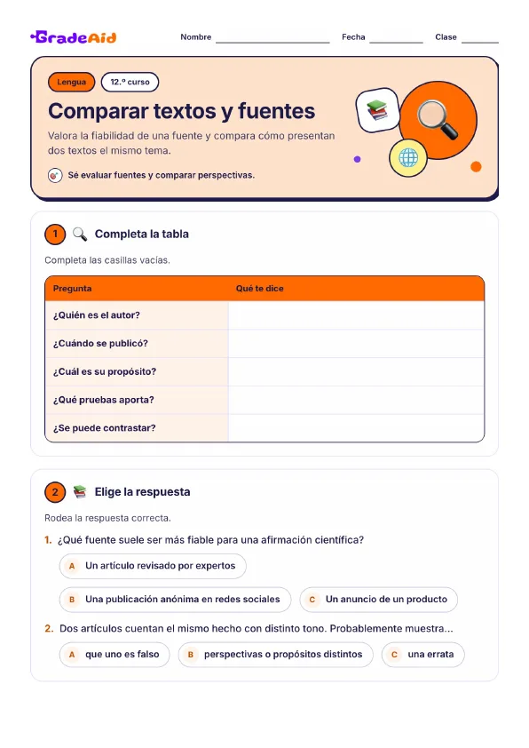 Página 1 de Comparar textos y fuentes
