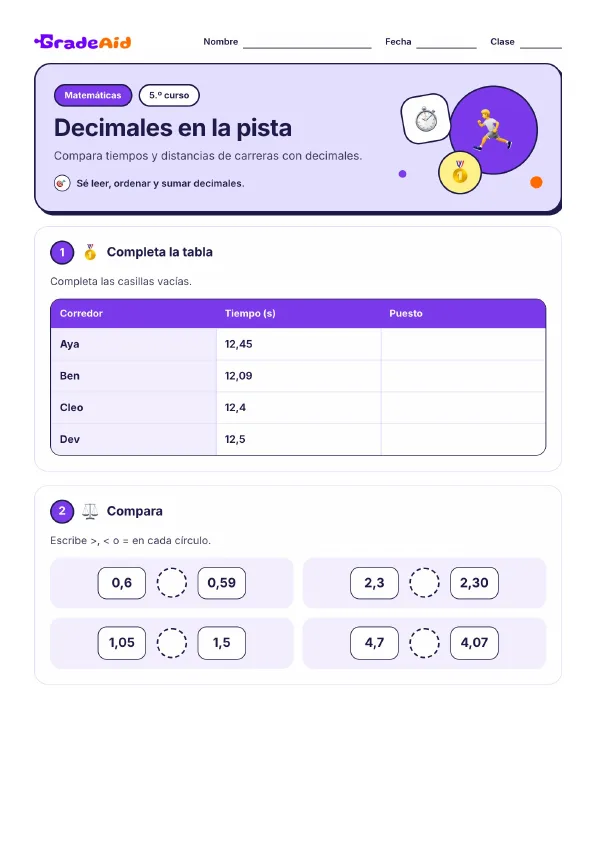 Página 1 de Decimales en la pista