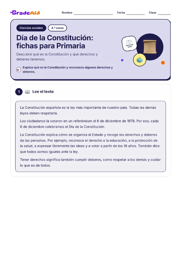Página 1 de Día de la Constitución: fichas para Primaria