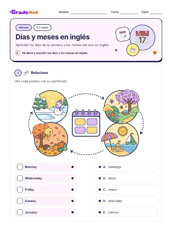 Página 1 de Días у meses en inglés 17
