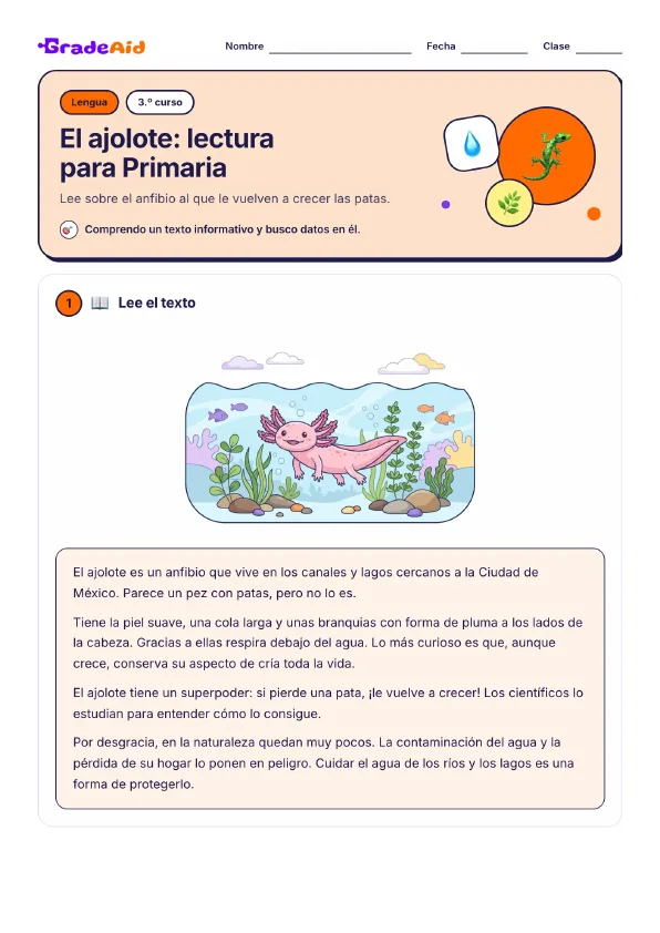 Página 1 de El ajolote: lectura para Primaria