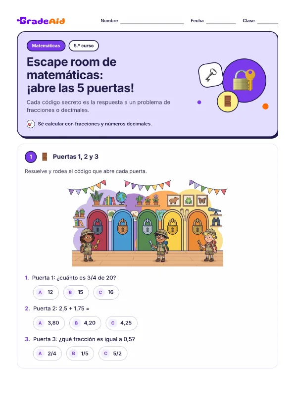 Página 1 de Escape room de matemáticas: ¡abre las 5 puertas!