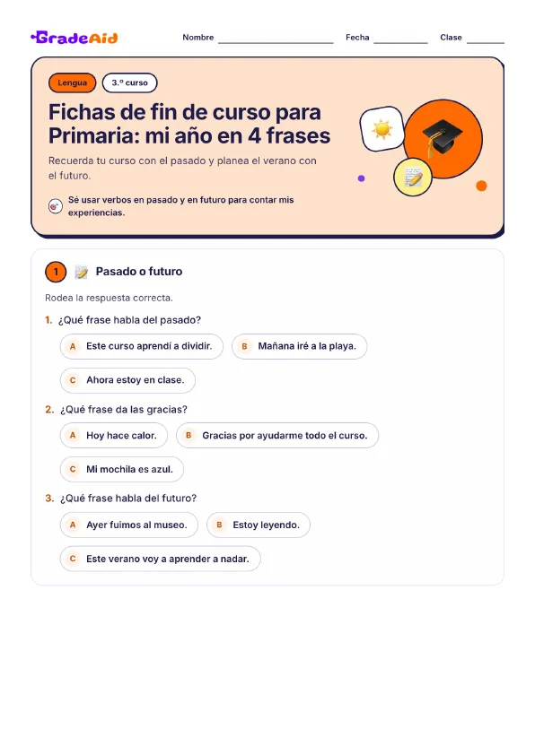 Página 1 de Fichas de fin de curso para Primaria: mi año en 4 frases