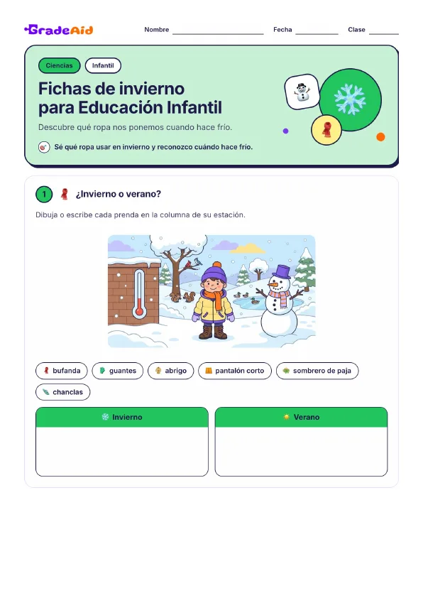 Página 1 de Fichas de invierno para Educación Infantil