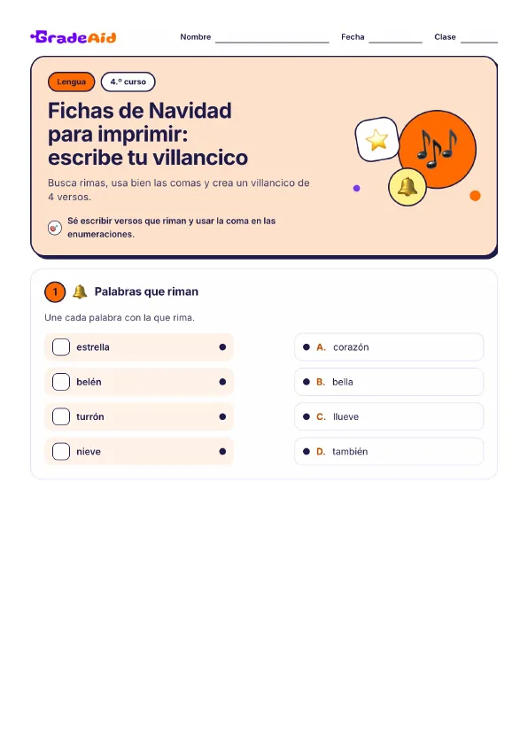 Página 1 de Fichas de Navidad para imprimir: escribe tu villancico