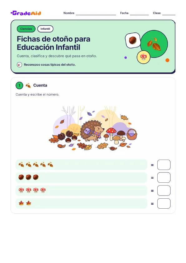 Página 1 de Fichas de otoño para Educación Infantil
