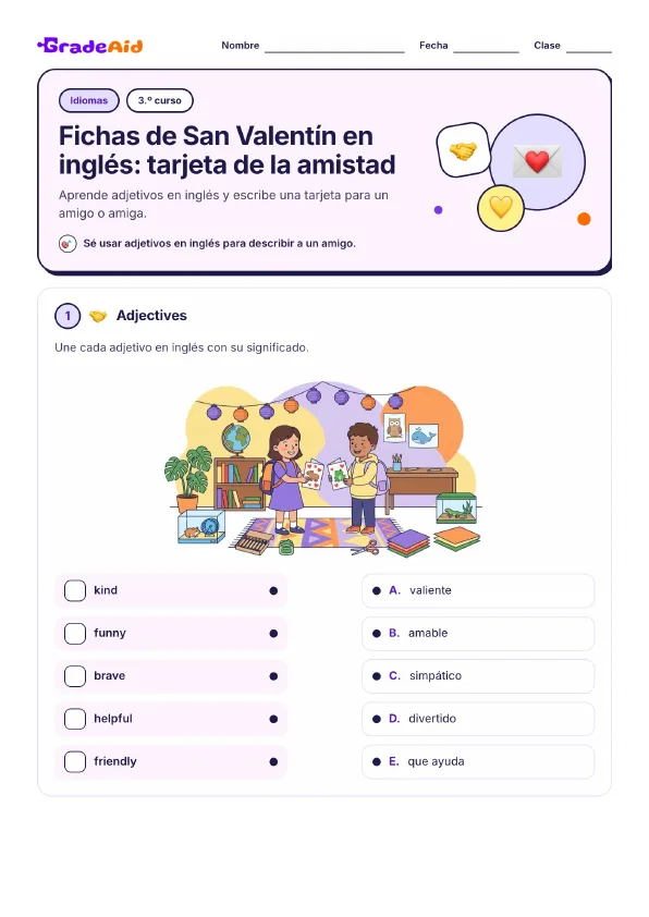 Página 1 de Fichas de San Valentín en inglés: tarjeta de la amistad